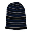 thumbnail image 3 of Reversible Warm Winter Knit Striped Skull Cap Cuff Slouchy Beanie Fleece Lining, Navy, 3 of 5
