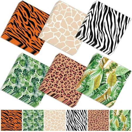 120Pcs Jungle Safari Wild Animal Party Supplies Disposable jungle zoo Tropical Cocktail Paper Napkins for Bathroom Birthday Party, Baby Shower and jungle safari theme party decorations, 6 Styles