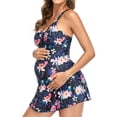 thumbnail image 2 of SWSMCLT Women's Maternity Swimsuit Hawaiian V Neck Soft Vintage Bathing Suit Modest Full Coverage Tankini Blue Small, 2 of 4
