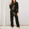 thumbnail image 3 of Kll Gold Glitter Pineapples Print Women'S Long Sleeve Pajamas With Pants Sleepwear Loungewear 2 Set-Large, 3 of 9