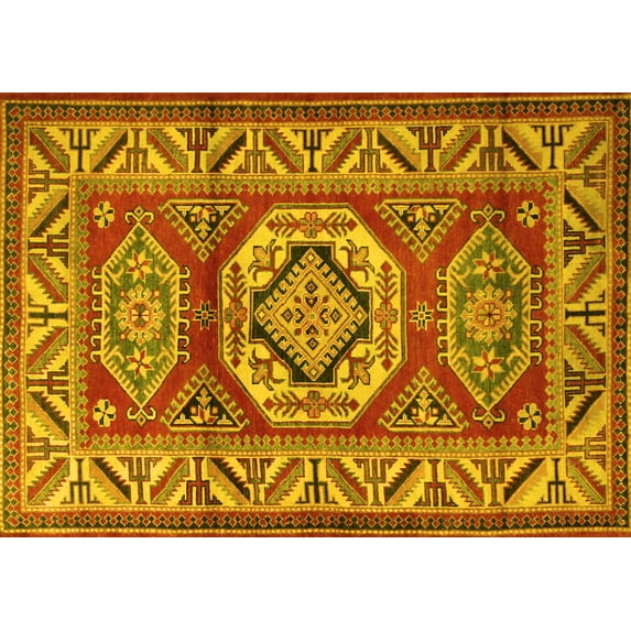 Ahgly Company Machine Washable Indoor Rectangle Persian Yellow Traditional Area Rugs, 7' x 9'
