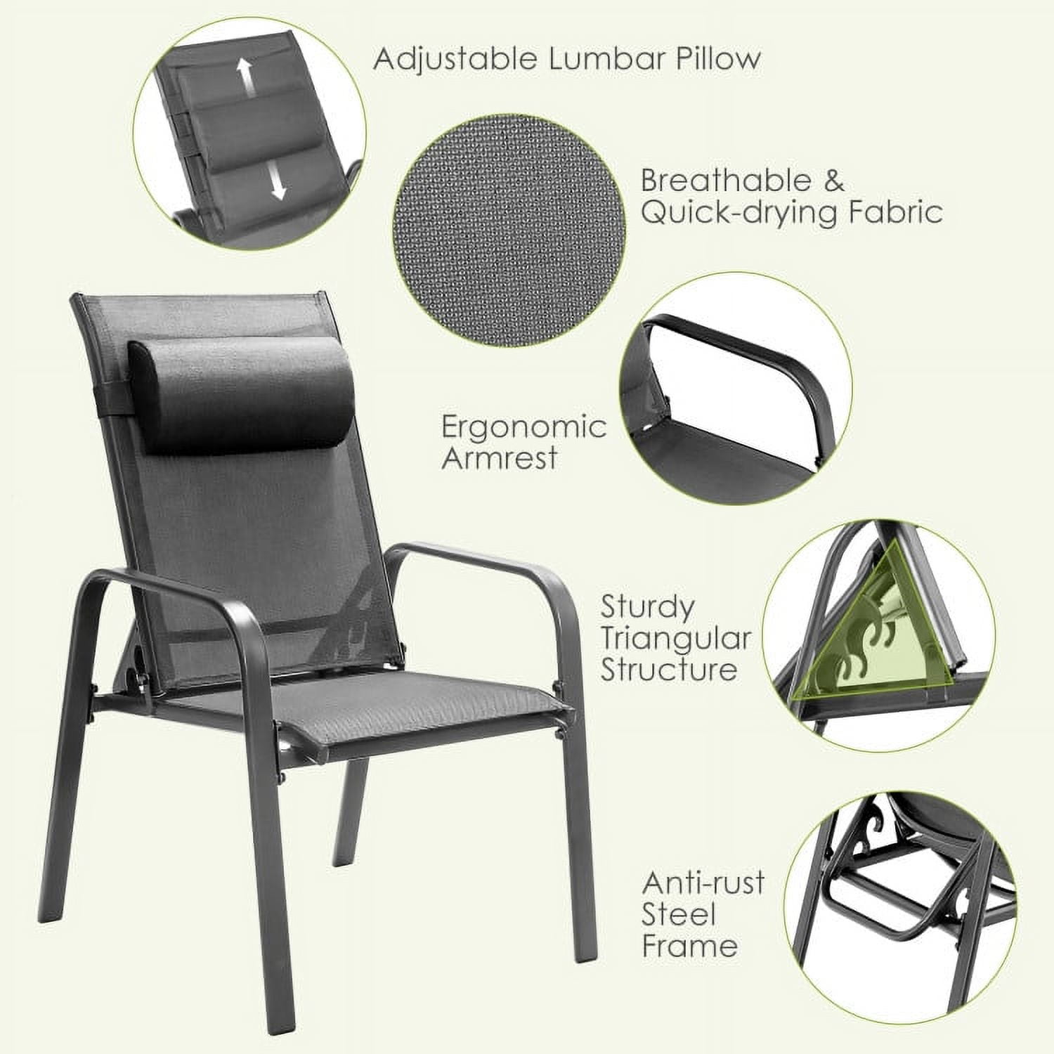 Aimee Lii 3 Pieces Outdoor Patio Furniture Set, Patio Bistro Furniture Set with Adjustable Backrest, Gray