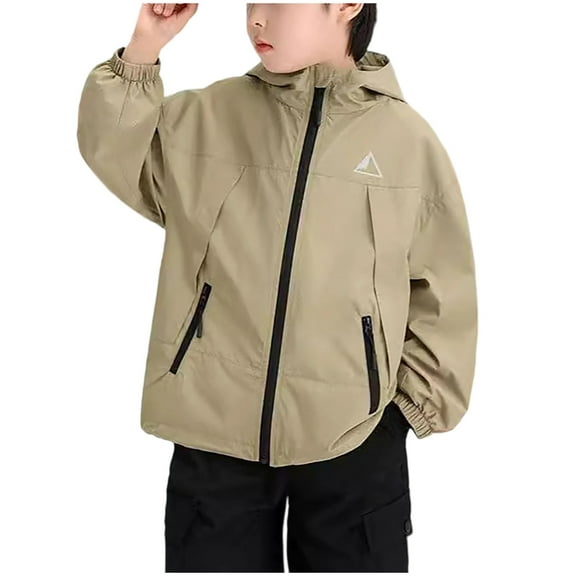 OGLCCG Boys Waterproof Hooded Rain Jacket Lightweight Full Zip Long Sleeve Raincoats for Kids Outdoor Casual Windbreaker with Pockets 7-15 Years