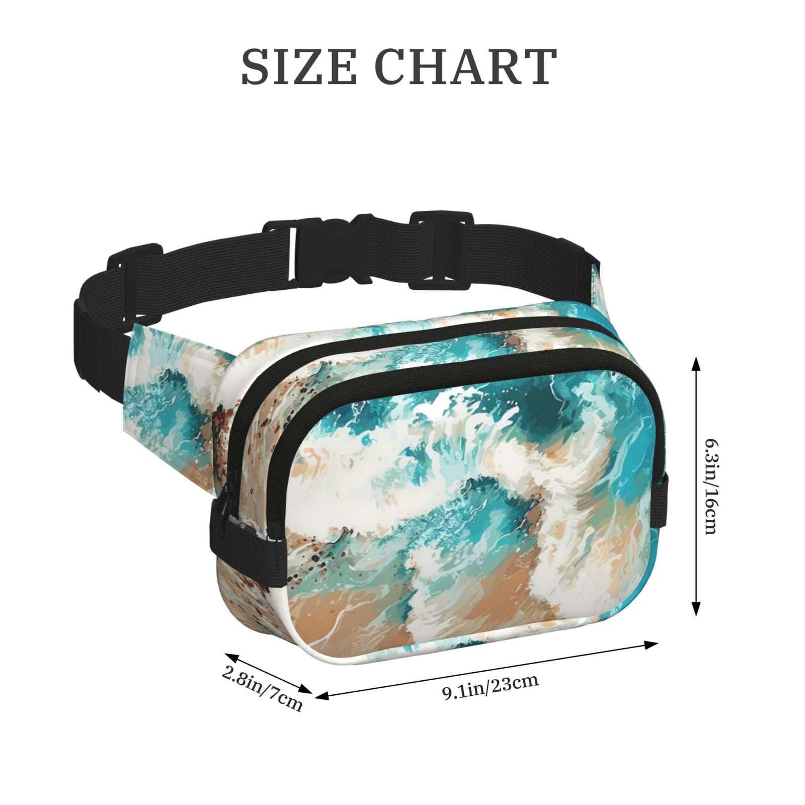 Picia Ocean Wave Crash Print Square Double-Layer Waist Bag Mini Adjustable Waist Belt Bag Exercise Running Travel Hiking