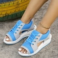 thumbnail image 2 of Xfvqtps Wedge Sandals for Women Mesh Lace up Hollow out Side Cutout Peep Toe Slip on Slingback Thick Soft Sole Beach Summer Sandals Blue, 2 of 9