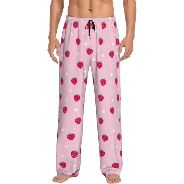 Fotbe Strawberry And Heart Pantalones de Pijama para Hombre, Pantalones de Dormir, Pantalones de Casa con Cintura Ajustable y Bolsillos-Medium