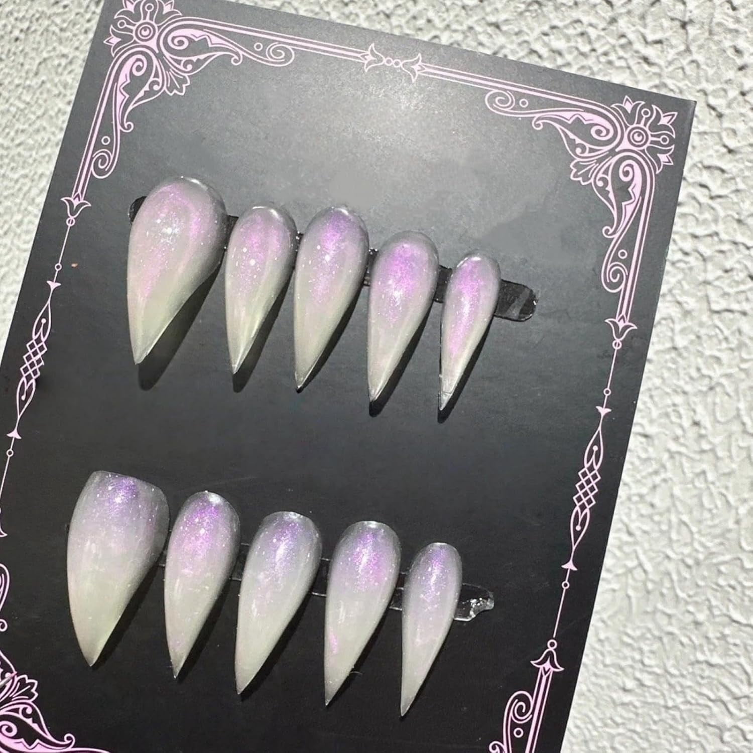 Cat Claw Press on Nails Short Stiletto Purple Aurora Colors Cute Animals Style Reusable Thick Acrylic Press on Nails Cat Dragon Eagle Claw False Nail with Y2K Style Design Glossy Glue on Nail