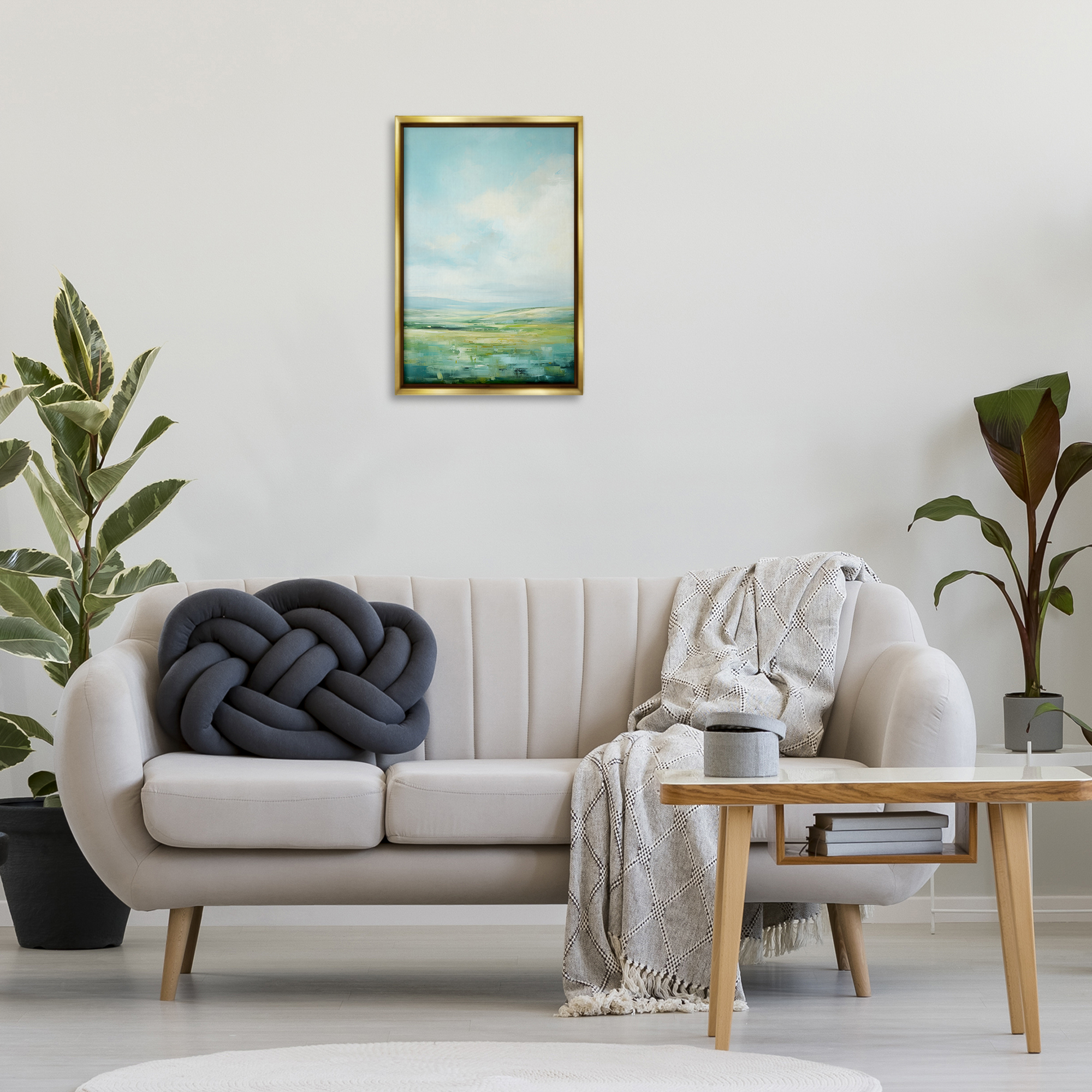 Stupell Industries Scenic Countryside Clouds Landscape & Nature Painting Gold Floater Framed Canvas Art Print Wall Art, 17 x 25