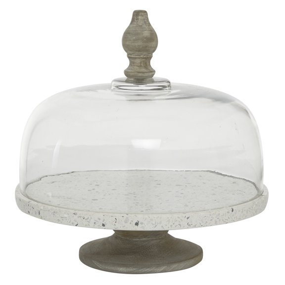 DecMode 11.75"W, 11.75"H Glass Contemporary Cake Stand, White, 1 - Piece