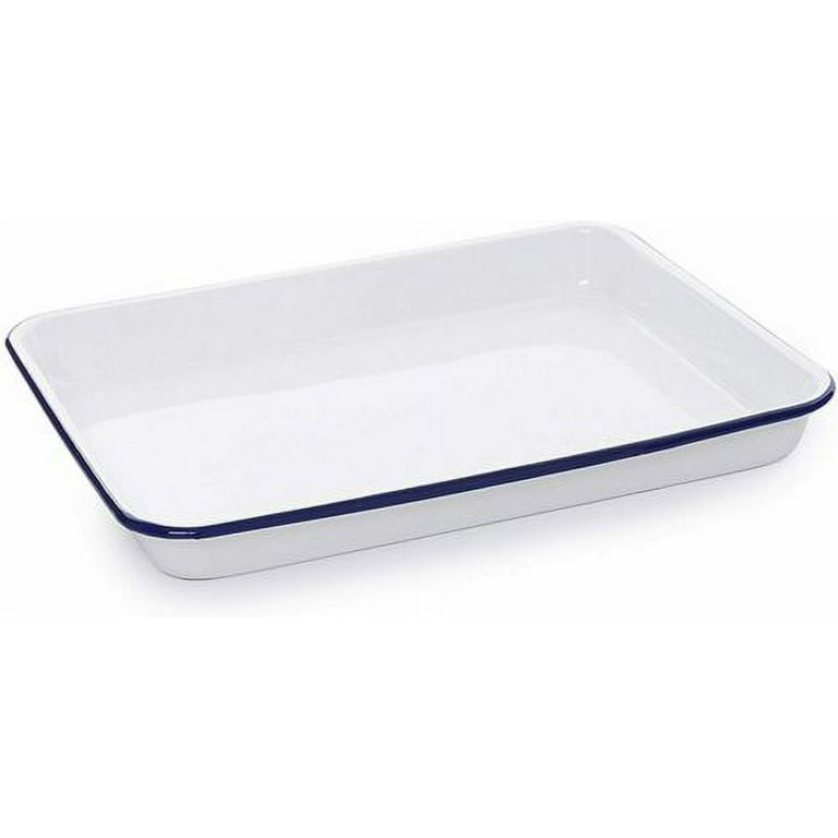 Crow Canyon Enamelware Small Rectangular Tray, Vintage Collection White & Blue