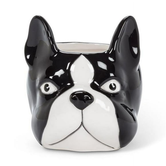 Abbott Collection AB-27-MINIKIN-068-LG 4.2 in. Dog Head Planter, Black & White - Large