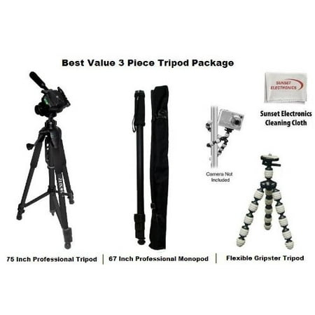 3 Piece Best Value Tripod Package For The Kodak EasyShare DX7630 DX7590 DX7440 DX6490 Z740 Kit Includes 1 professional 75 Inch Tripod With Carrying Case, 1 Professional 67 Inch Monopod, 1 Extra (Best Monopod For Rifle)