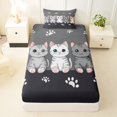 thumbnail image 3 of jejeloiu Grey Paw Print Cat Twin Sheet Sets Kids,Minimal Kitten Print Bedding,3pcs, 3 of 6
