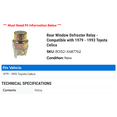 thumbnail image 2 of Rear Window Defroster Relay - Compatible with 1979 - 1993 Toyota Celica 1980 1981 1982 1983 1984 1985 1986 1987 1988 1989 1990 1991 1992, 2 of 2