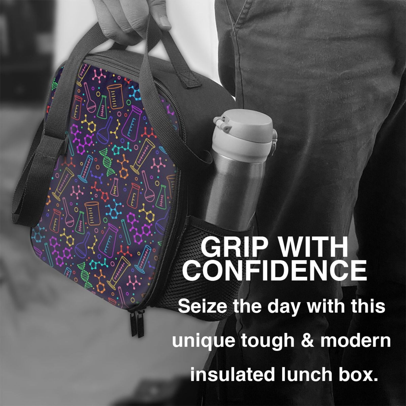 Defioc Chemistry Science Print Lunch Box for Men & Women, Insulated Lunch Bag Thickened Thermal Leakproof Lunch Tote Bag for Adult Office Travel Picnic