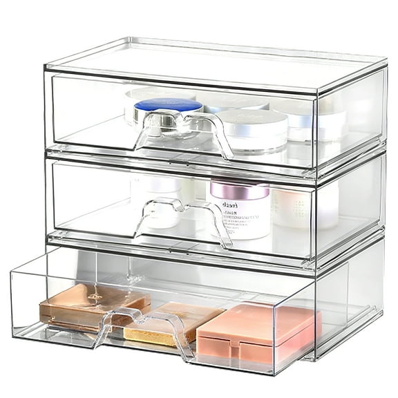 FT Hita 3Pack Acrylic Stackable Storage Drawers Easily Assemble Clear Vanity Organizers Office Storage Bins for Cabinet Kitchen Cosmetic Box