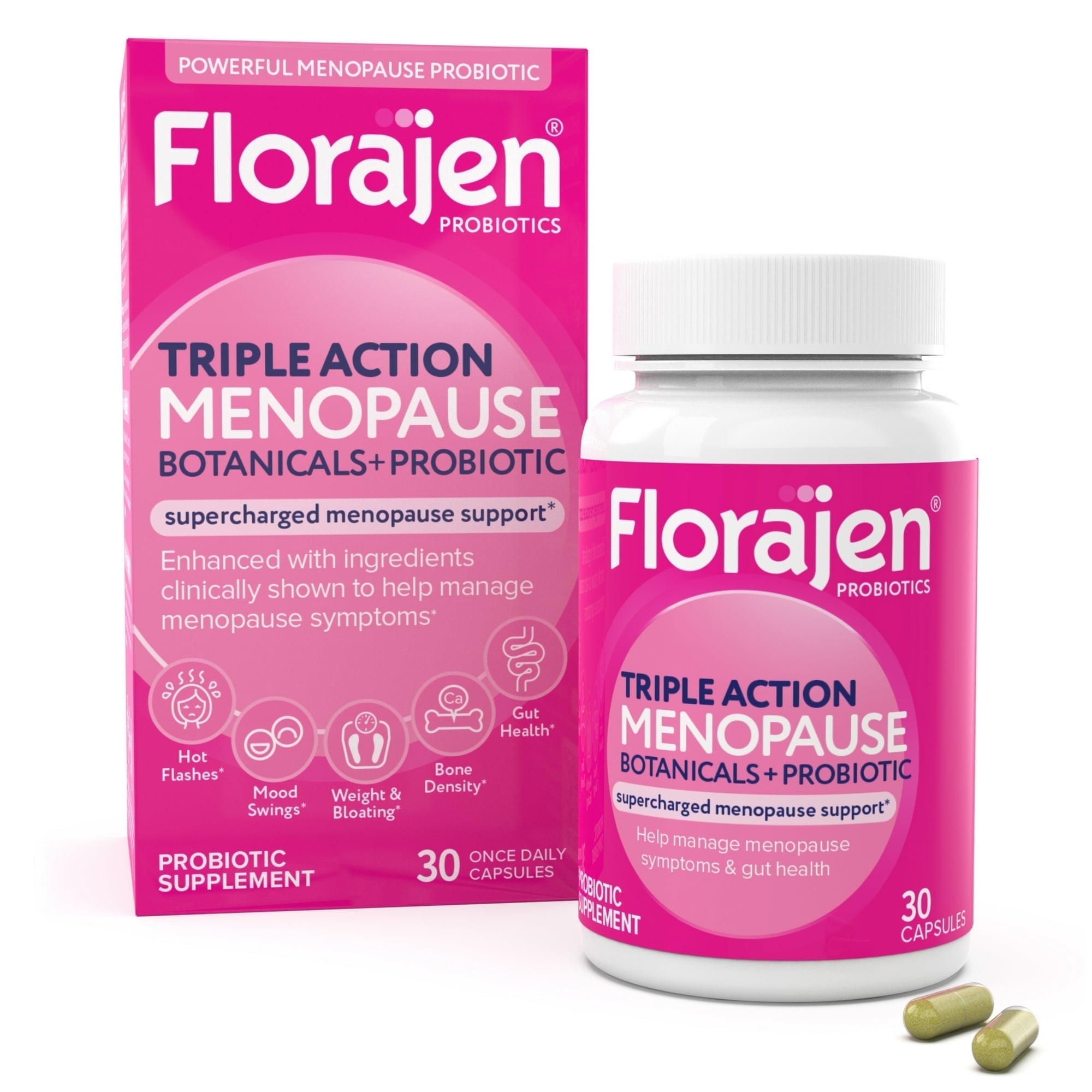 (2 pack) Florajen Women’s Menopause Support, Black Cohosh for Night Sweats & Gut Health, 30ct