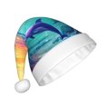 thumbnail image 2 of Fuzoiu Hawaiian Island Dolphin Print Santa Hat Christmas Hat for Adults,Santa Hats with Pompom, Unisex Xmas Holiday Hat for Christmas New Year Festive Party Supplies, 2 of 6