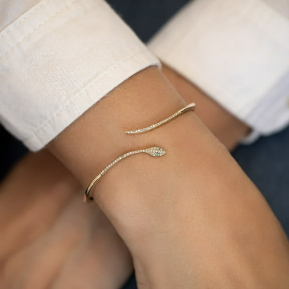 Sparkle Jewels 14K Yellow Gold Finish Women's Cubic Zirconia Snake Bangle Bracelet