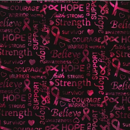 Cotton Batik Black Cherry Cancer Words Script Hope Hoffman California Fabrics Bali Batiks Cotton Fabric Print by the Yard (U2487-196-BLACKCHERR)