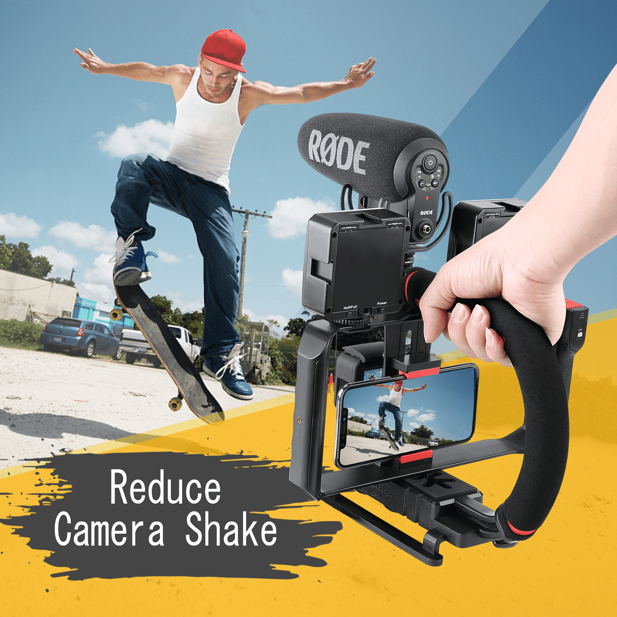 Zeadio Handheld Camera Stabilizer with Smartphone Grip, Compatible with DSLR, Camcorders, Action Cameras, Smartphones