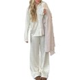 thumbnail image 1 of Conjunto Pijama para Mujer Nuevo Manga Larga Con Aberturas Pantalones Irregulares Trajes Sueltos Wo (Beige M), 1 of 9