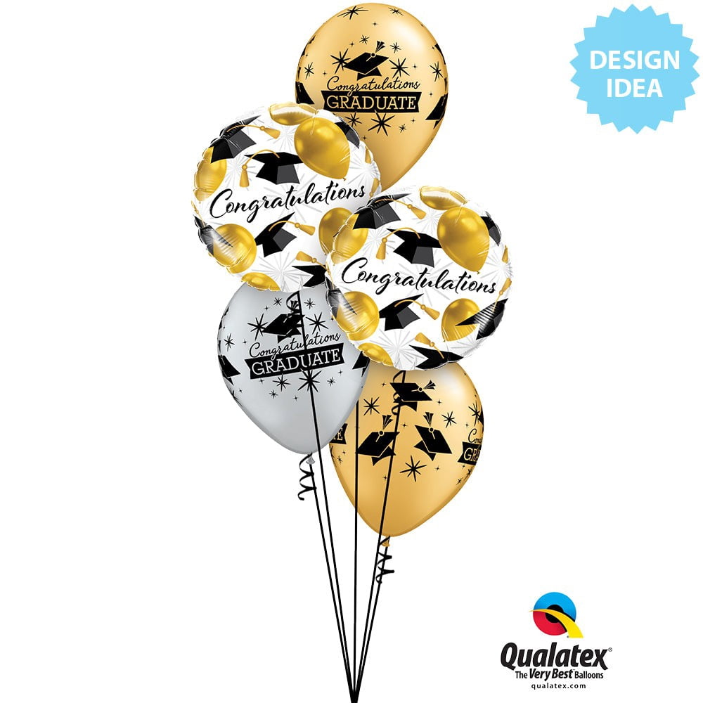Qualatex 89734 11 in. Congratulations Graduate Cap Latex Balloon, Silver & Gold