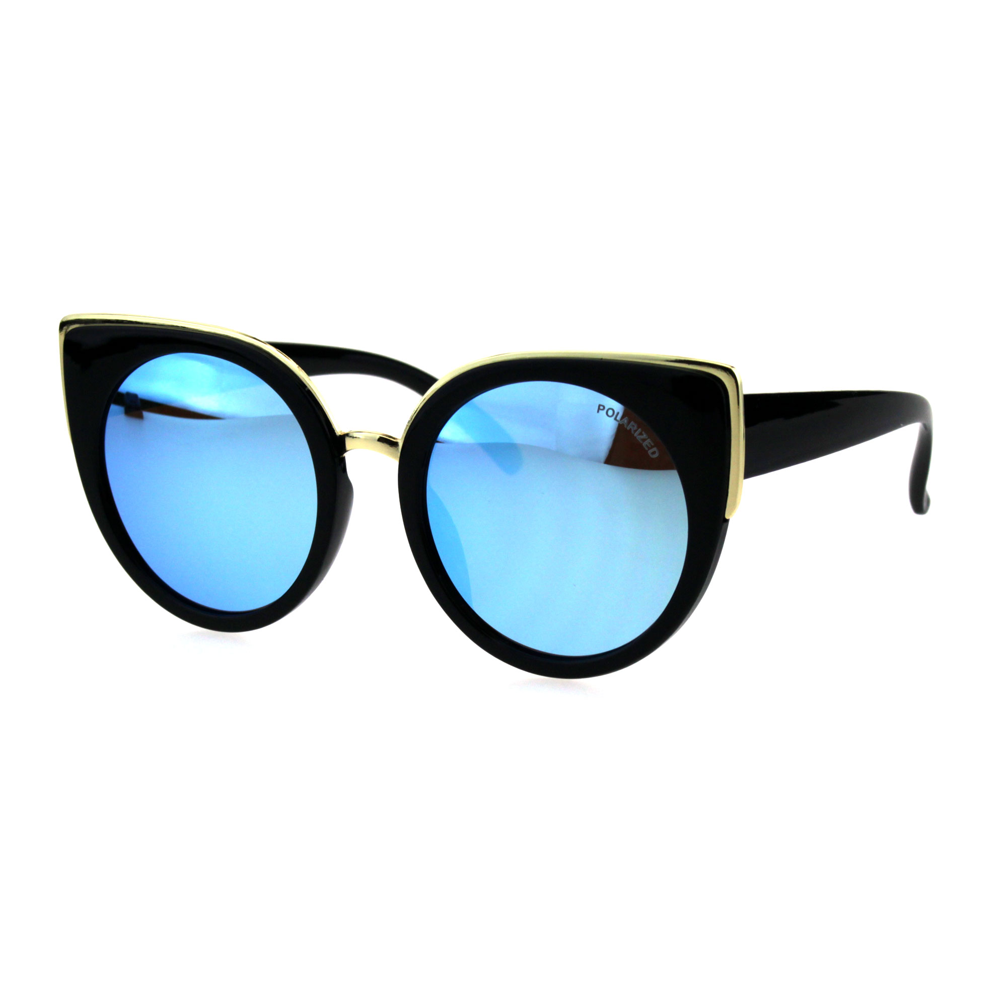 Womens Polarized Lens Mod Goth Cat Eye Fashion Retro Sunglasses Black Blue Mirror - image 2 of 3