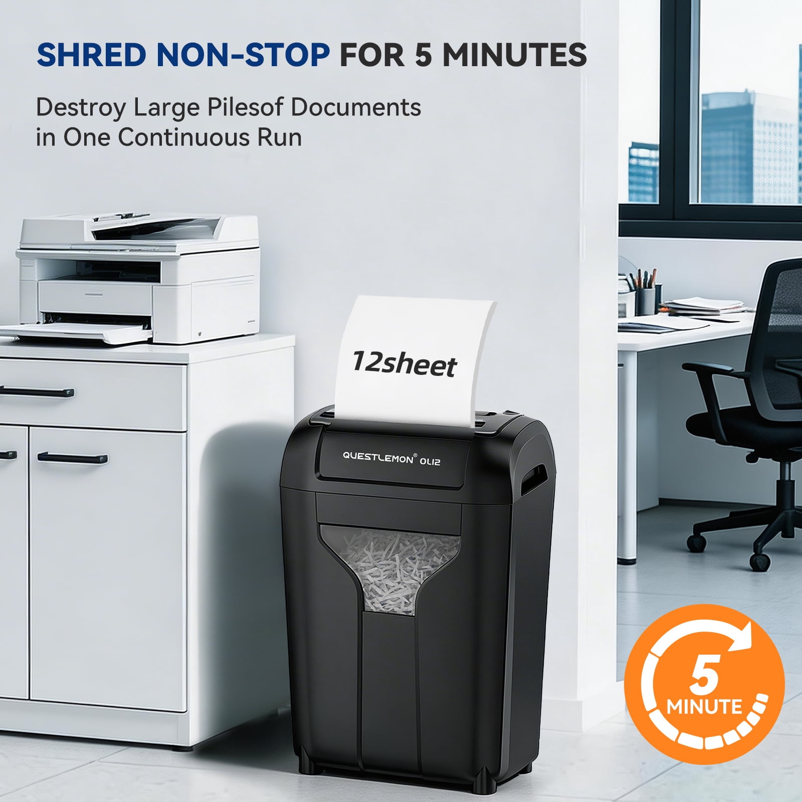 QUESTLEMON 12-Sheet Cross Cut Paper Shredder, 4.5Gal Home Office Shredders for Paper, Credit Card, Mail, Staples, with Jam-Proof System , P-4 Security Level