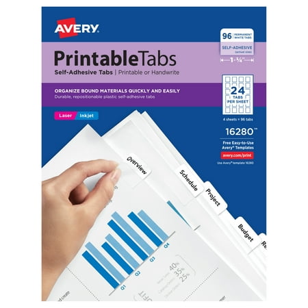 Avery Printable Repositionable Tabs 1 1 4 White 96 Tabs 16280