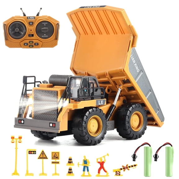 Remote Control Dump Truck for Kids, Rechargeable 2.4Ghz RC Construction Vehicles Truck Toy with Lights and Sounds, RC Dump Truck Gifts for Boys Girls Age 3 