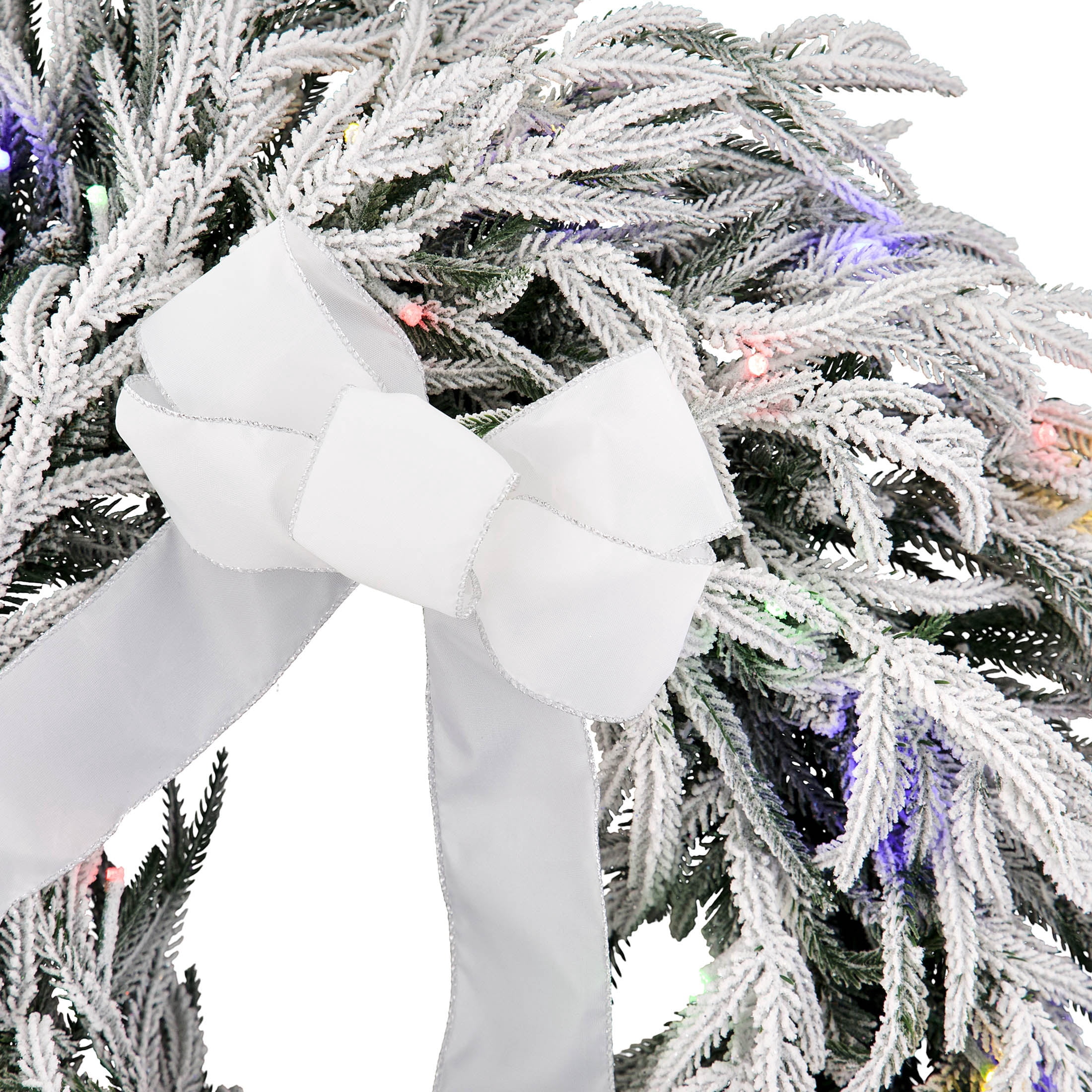 Pre-Lit Battery-Operated Snow-Flocked Hamilton Artificial Christmas Wreath, Green and White, 24", by Holiday Time