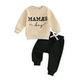 thumbnail image 2 of Elippeo Boys Autumn 2PCS Outfit Sets Long Sleeve O Neck Letter Embroidery Tops Drawstring Pants Sets 6 12 18 24 Months 3 Years, 2 of 10