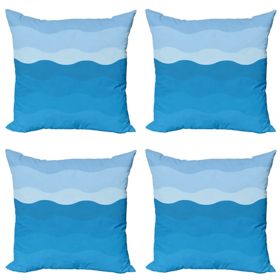 Ambesonne Abstract Throw Pillow Cover 4 Pack, Rhythmic Wavy Motifs Art, 24", Sky Blue Pale Blue