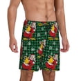 thumbnail image 2 of Kdxio Vintage Santa Skiing Green Plaid Print Mens Sleep Shorts Bottoms Soft Comfy Pajama Wear Pants with Drawstring Pockets, 2 of 5