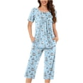 thumbnail image 3 of Censtreet Women's Pajama Sets Short Sleeve Sleepwear Round Neck Pj Loungewear Top and Capri Pants with Pockets, 3 of 5