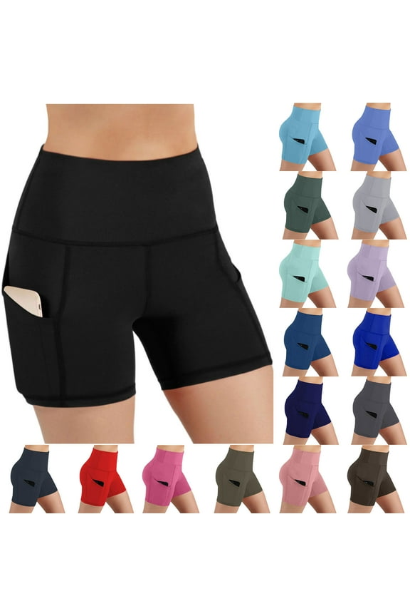 PEONAVET Women's High Waist Biker Shorts with Pockets Tummy Control Workout Gym Athletic Running Yoga Shorts;Fashion Womens Yoga Leggings Fitness Running Gym Ladies Solid Pants