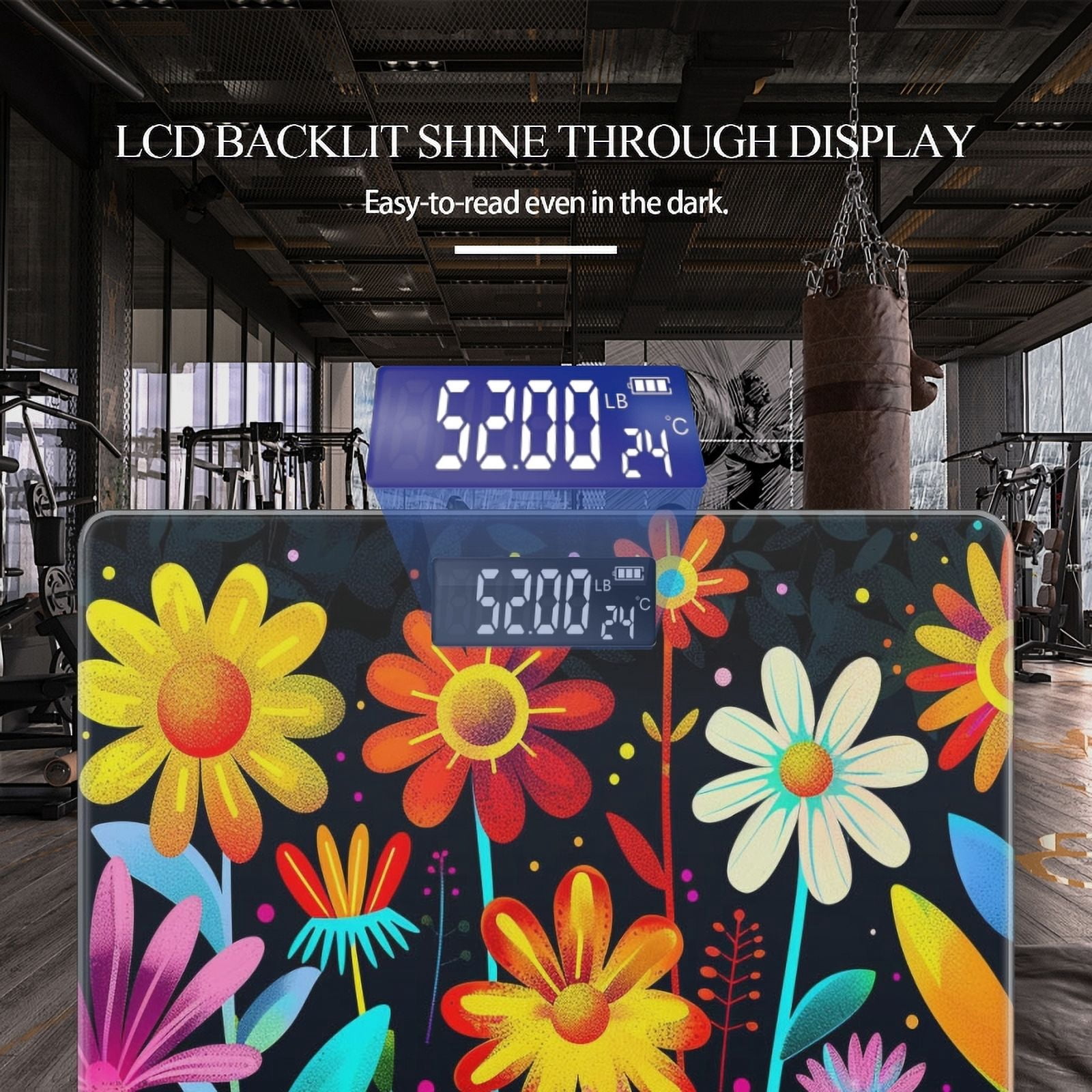 Bathroom Scale, Highly Accurate Digital Body Scale,Precisely Measures Weight up to 400 lbs-Vibrant Hand-Drawn Illustration Of Various Flowers