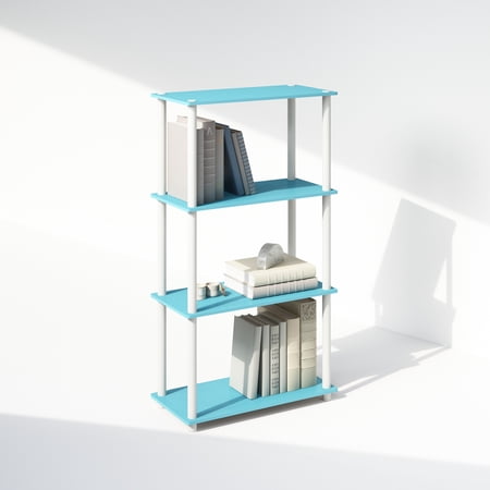 Furinno Turn-N-Tube 4-Tier Multipurpose Shelf Display Rack, Shelving Unit, Bookcase, Light Blue/White