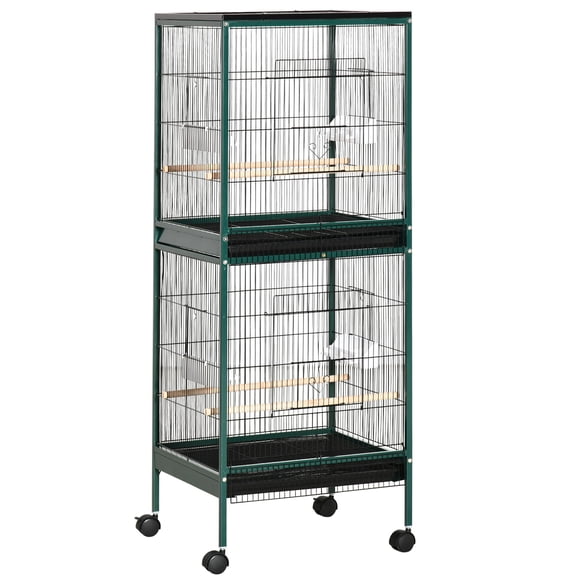 Pet Playpen PawHut 55-Inch Large Flight Bird Cage, Bird Aviary Indoor with Multi-Door Design, Parrot Cage with Stand & Tray for Budgies, Canaries, Finches, Green,Guinea Pig Cage