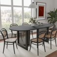 thumbnail image 2 of MAYEERTY Wood Oval Dining Table, Mid-Century Modern Dining Table with Rattan Legs, 67"x33.5"x30", Black, 2 of 9