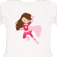 thumbnail image 4 of Inktastic Superhero Girl, Cute Girl, Brown Hair, Pink Cape Girls Long Sleeve Baby Bodysuit, 4 of 5
