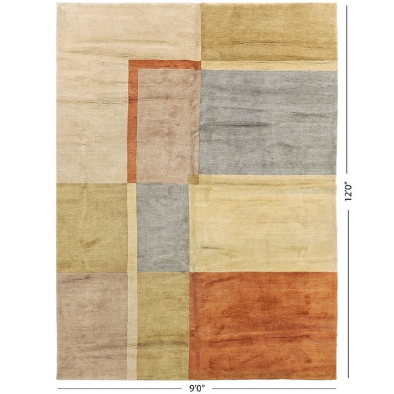 Modern Handmade Tibetan Knotted Rug, 9'0"x12'0, Brown Geometric