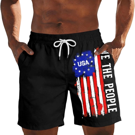 CONZONE Independence Day Mens Casual Shorts Elastic Waist Drawstring 4Th Of July Shorts For Men Patriotic Usa Flag Graphic Lightweight Loose Fit July 4Th Shorts With Pockets