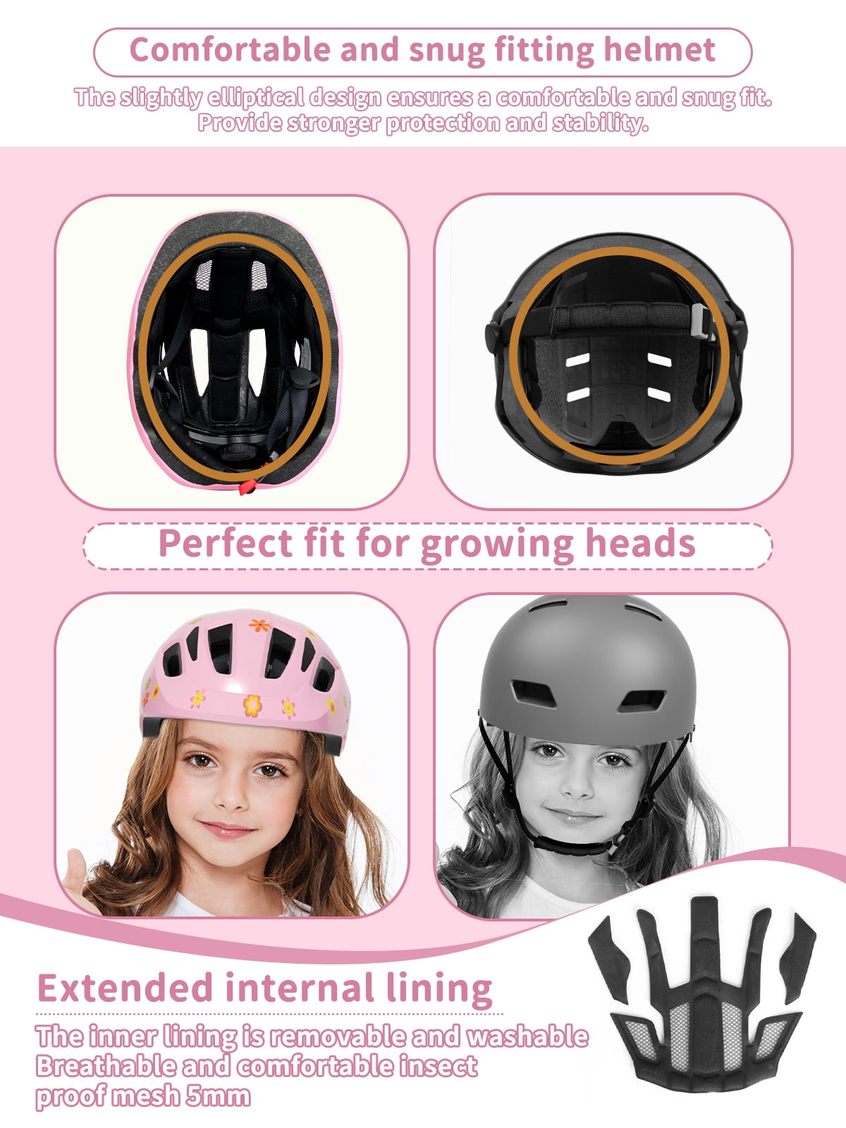 KORIMEFA Kids Bike Helmet Set Skateboard Knee Pads, Helmet Pad Set Protective Gear Set Adjustable for Girls Kids 1-8 Helmet Elbow Pads Wrist Guards for Sport Cycling Bike Roller Skating Scooter
