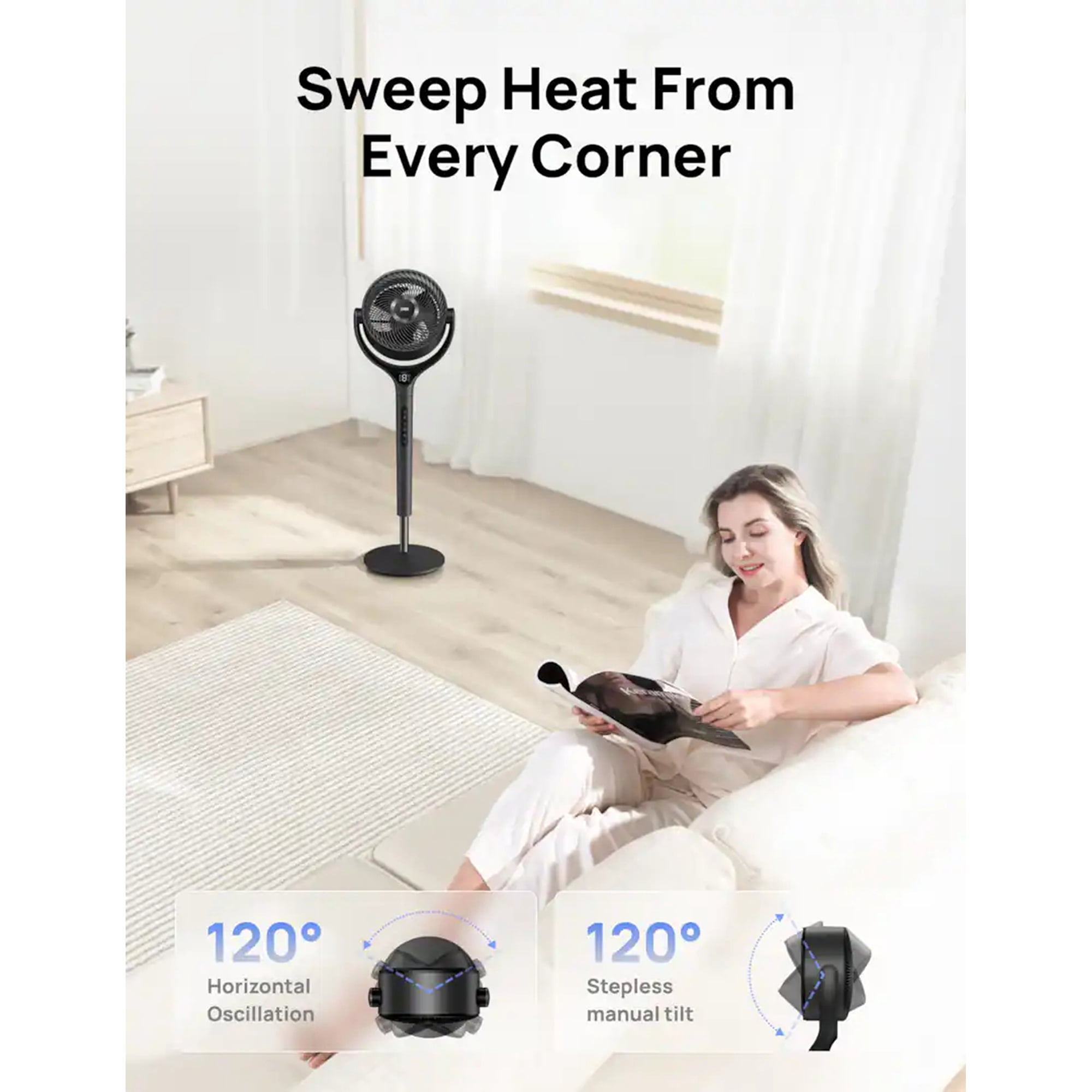 Dreo 41.34 in. H X 9 in. D 3 speed Oscillating Pedestal Fan With Remote Remote Control