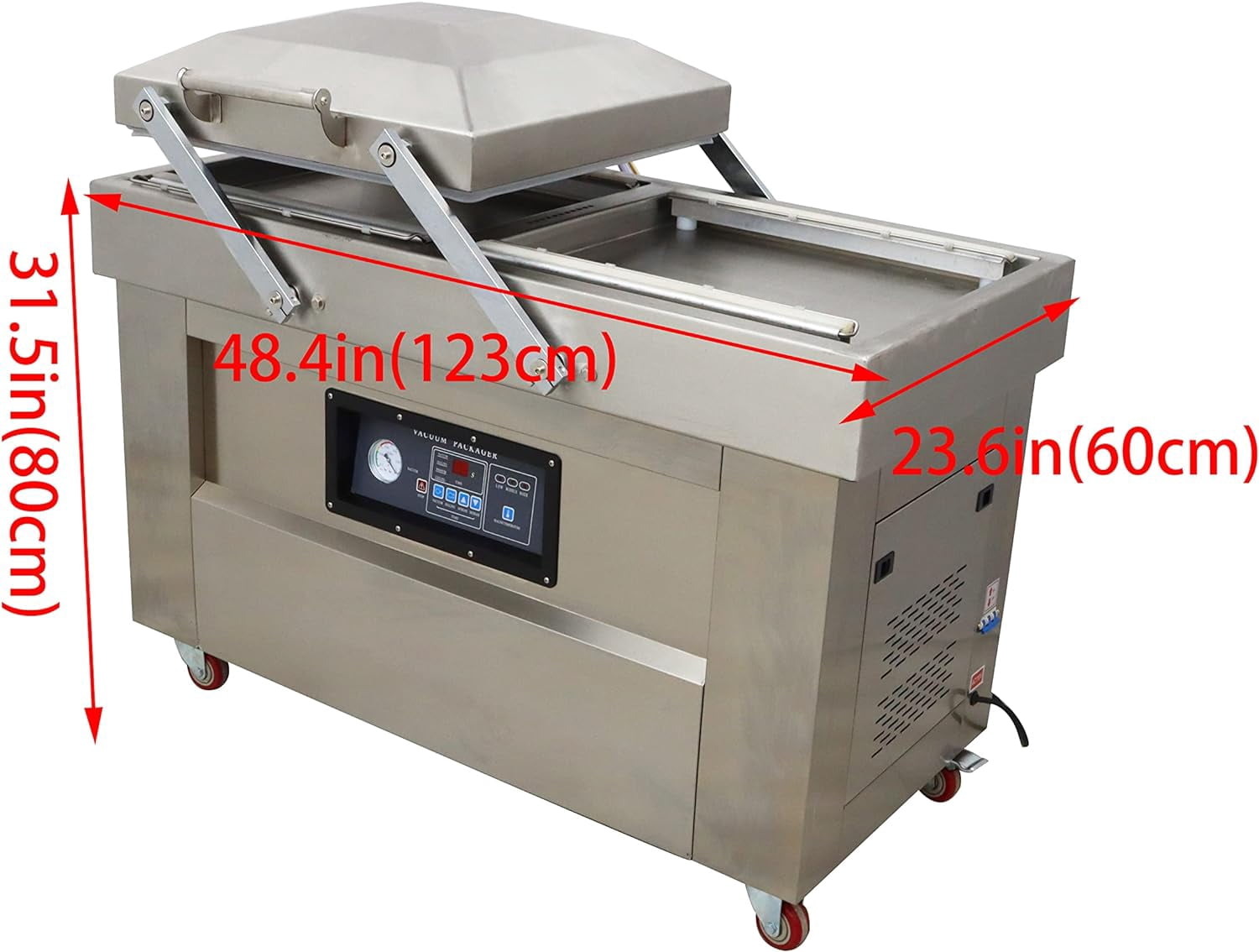 EQCOTWEA Vacuum Sealer Packaging Machine Two Chambers for Meat Fruits Vegetables Stainless Steel Sealing Length 20"