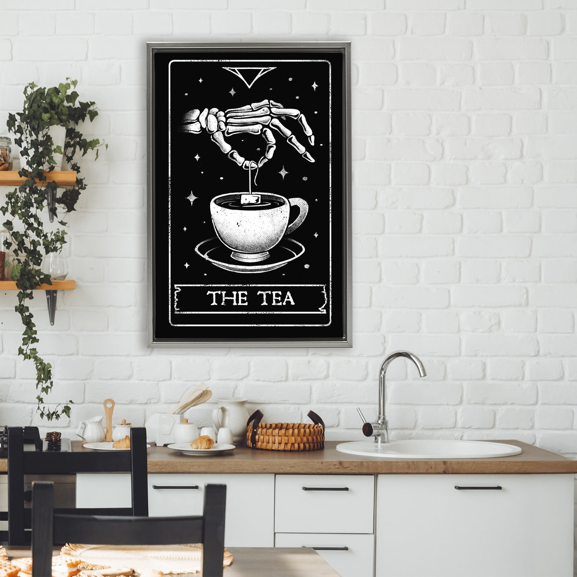 Stupell Industries The Tea Skeleton Tarot Gray Framed Floater Canvas Wall Art, design by EduEly Designs
