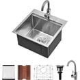 thumbnail image 5 of Drop in Kitchen Sink Workstation  Nano  Stainless Steel Deep Single Bowl with Quick Drainage &amp; Tarnish- Surface for Bar  Laundry  RV  Includes Accessories, 5 of 5