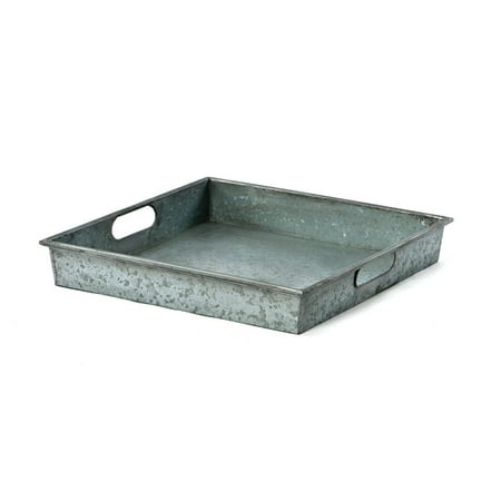 Benzara Square Galvanized Metal Tray With Handle Gray - Saltoro Sherpi